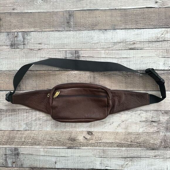 Vintage Libaire Brown Pebble Leather Unisex Waist Belt Bag Fanny Pack One Size - Picture 1 of 9